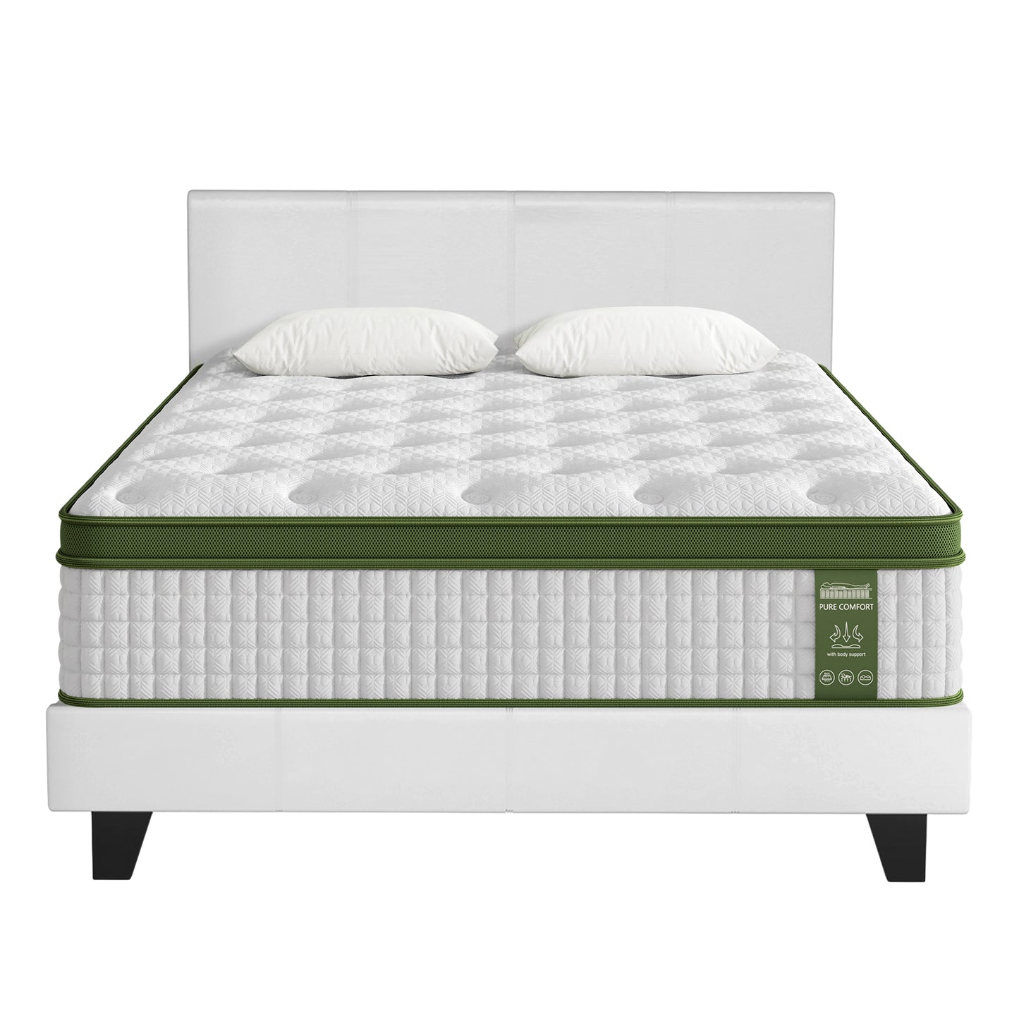 Artiss Double Bed Frame and BedStory Hybrid Mattress Bundle with Headboard White