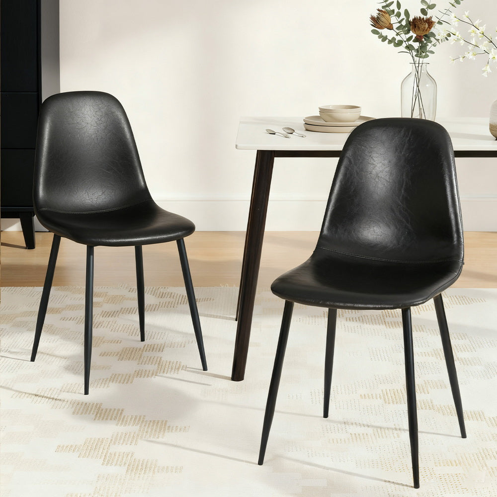Artiss 2x Dining Chairs Retro PU Leather Kitchen Lounge Cafe Accent Chair Black