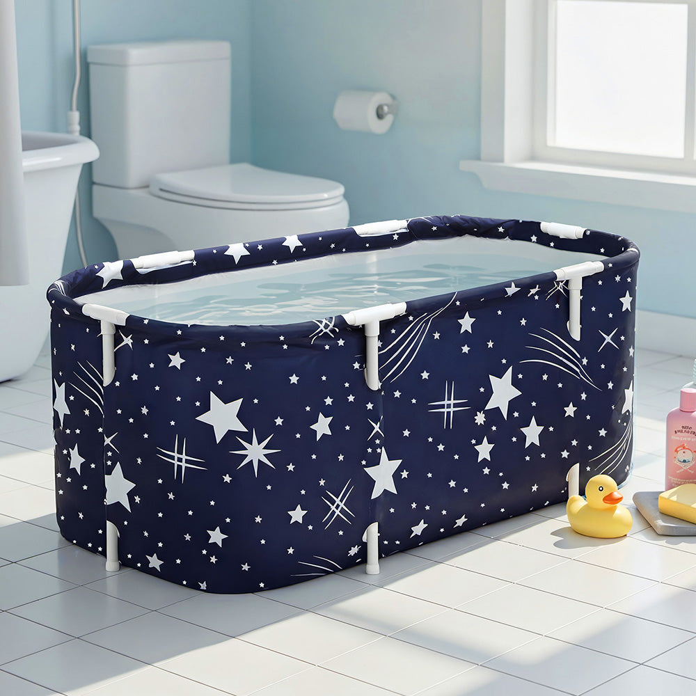 Weisshorn Foldable Bathtub PVC SPA Bucket Inflatable Cushion 114x62cm Star Navy