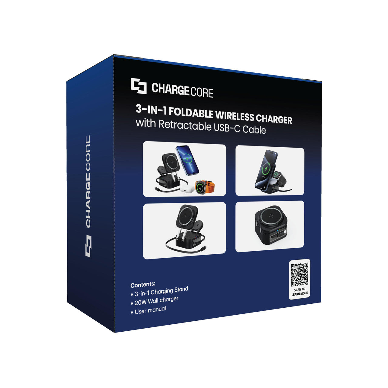 Laser 3 in 1 Foldable Wireless Charging Stand Black