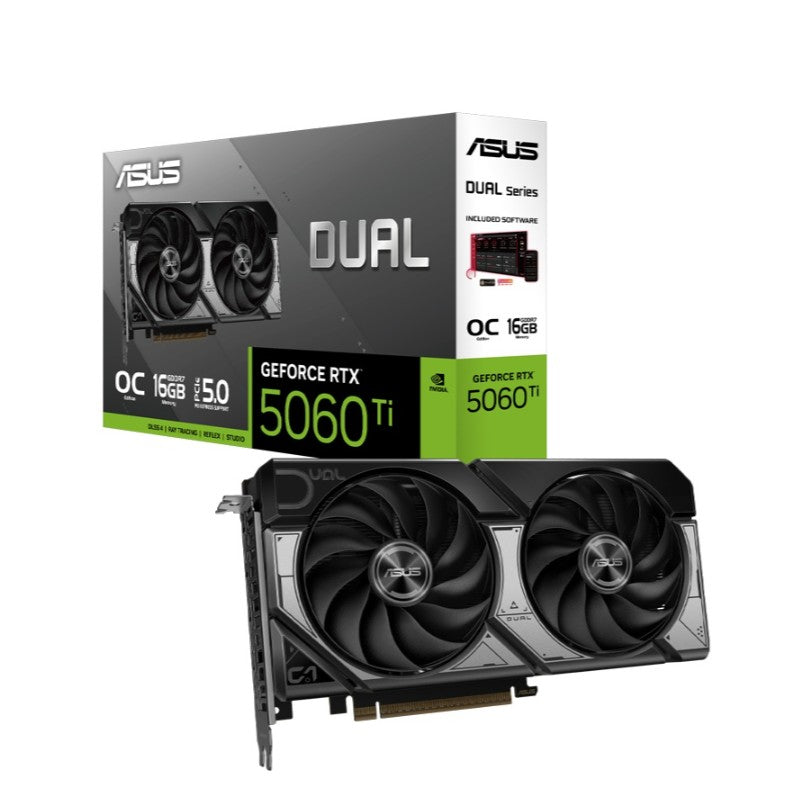ASUS nVidia GeForce DUAL-RTX5060TI-O16G RTX5060 Ti 16GB GDDR7 OC Edition 2602MHz Boost Clock, RAM 28Gbps, 767AI TOPs, Digital Max Resolution