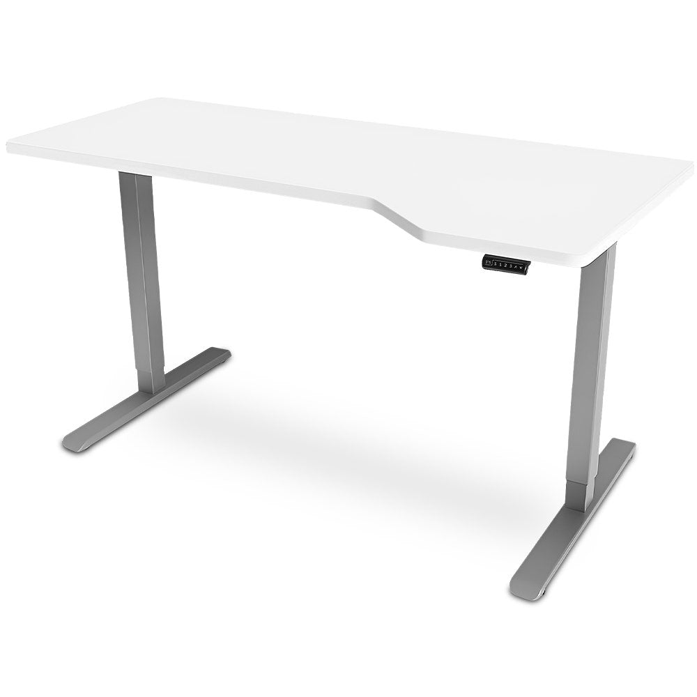 FORTIA L-Shape Sit to Stand Standing Desk, 145x85cm, 72-118cm Electric Height Adjustable, Right-Hand Sided, White Desktop/Silver Frame