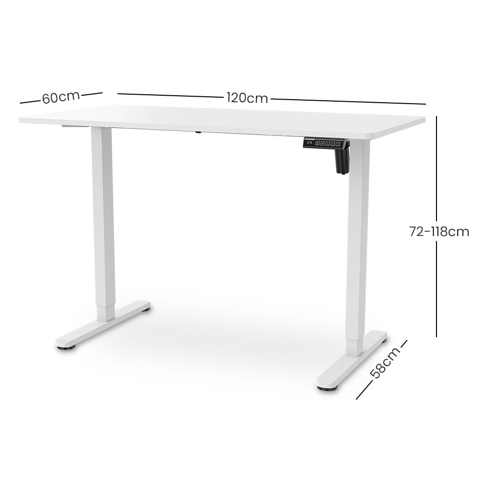 FORTIA Sit To Stand Standing Desk, 120x60cm, 72-118cm Electric Height Adjustable, White