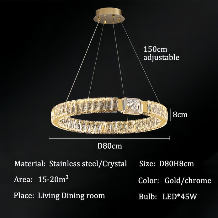 BAMDECOR C3319 Modern Crystal Chandeliers Lighting Fixtures Contemporary Round Chandelier Lighting Fixtures Crystal Pendant Ceiling Lights(Gold-80cm)
