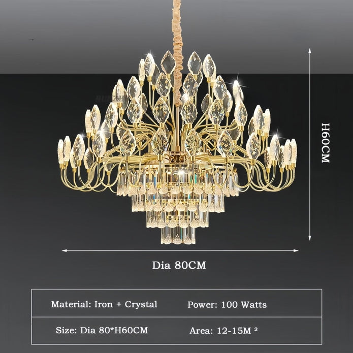 BAMDECOR C3347 Modern Luxury Crystal-leaf Chandelier LED Fashion Creativity Pendant Ceiling Lights(60cm-Gold)