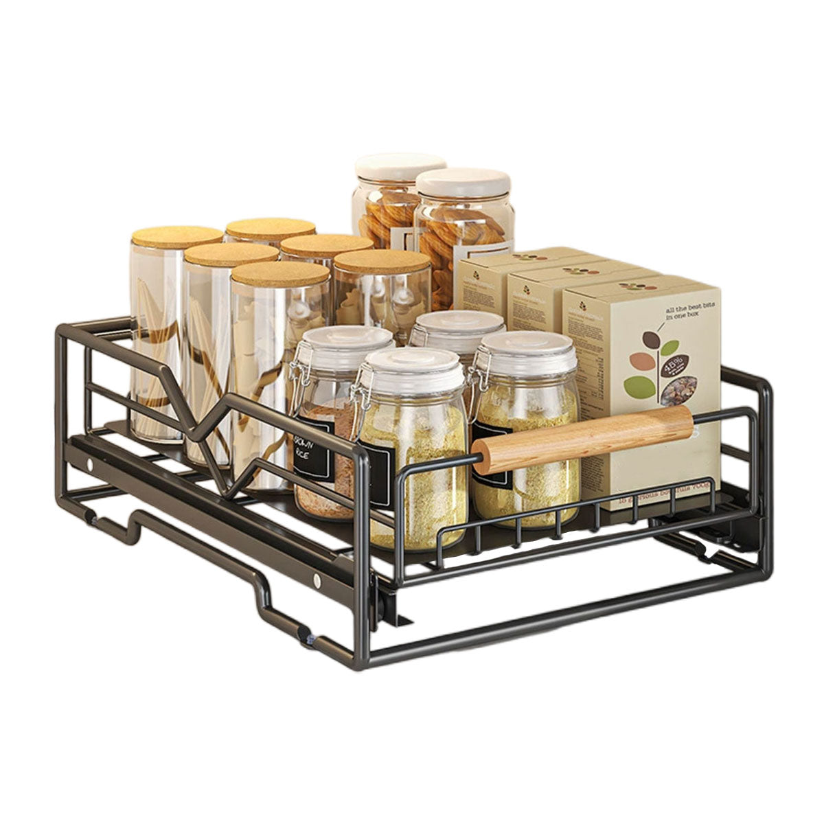 Pull Out Kitchen Storage Rack Basket Drawer Dish Organizer Slide Cabinet Shelf - White