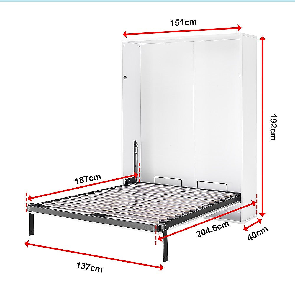 Double Wall Bed in White Gloss – Space Saving Murphy Bed Kit with Gold Door Handle