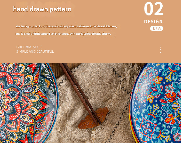 Yellow-bos 10-Inch Bohemian Ceramic Shallow Plate