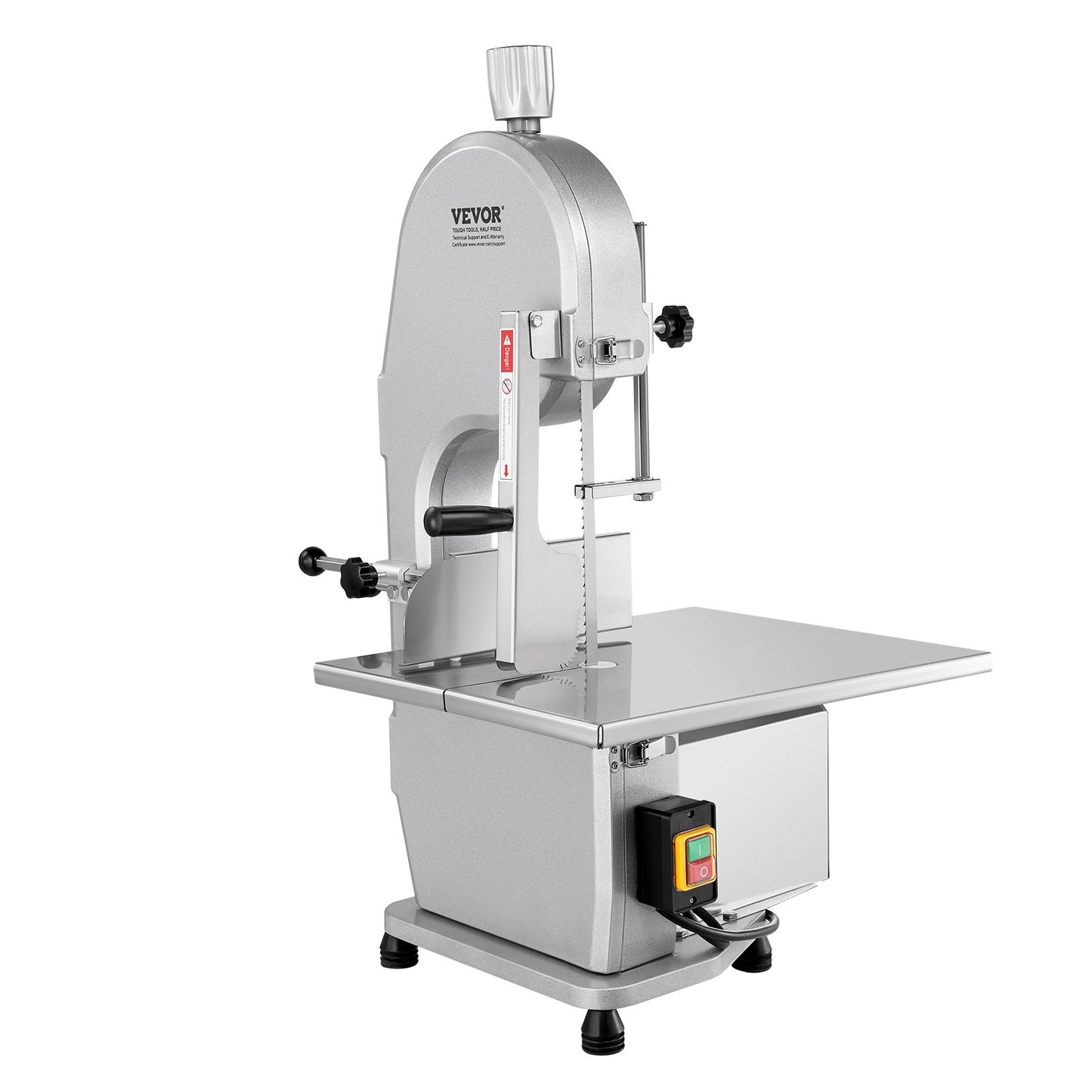 VEVOR Commercial Electric Meat Bandsaw, 1800W Stainless Steel Countertop Bone Sawing Machine, 380 x 485 mm Workbench, 180 mm Max Cutting Thickness, Frozen Meat Cutter with 5 Blades for Rib Pork Beef