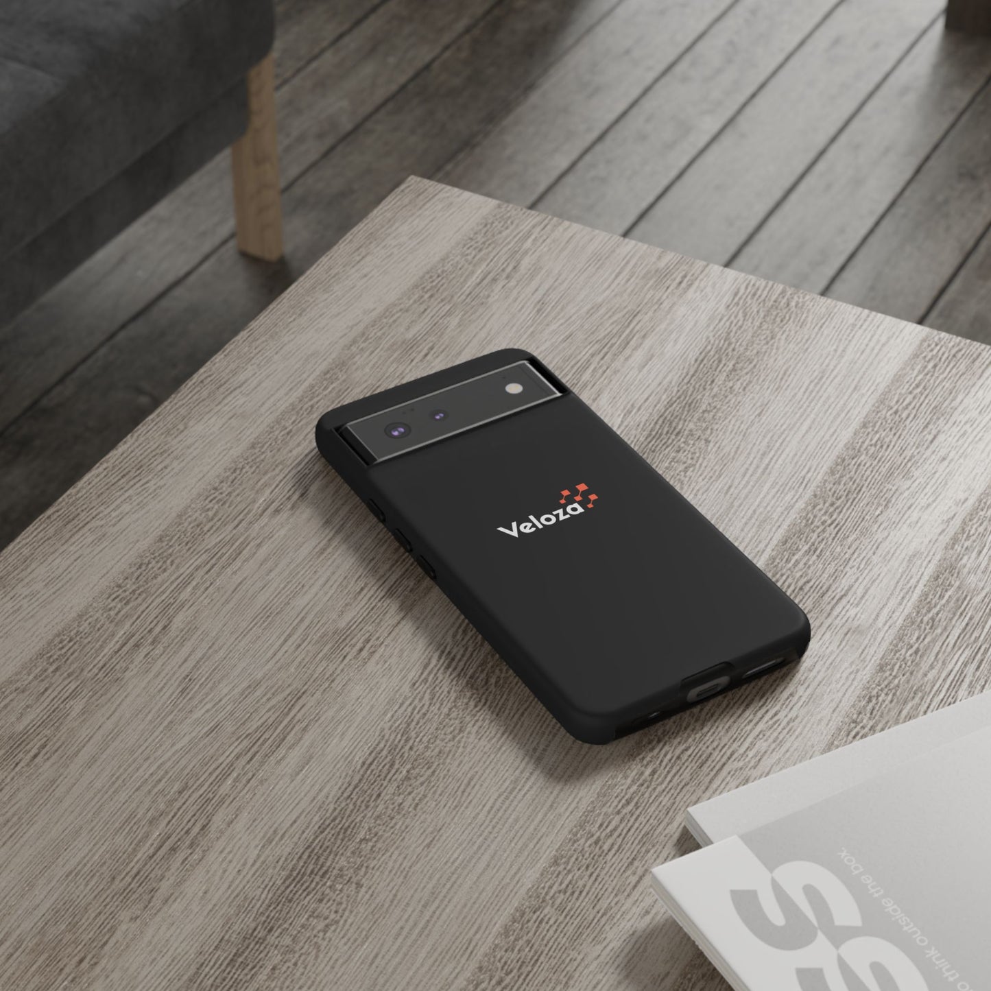 Veloza Branded Tough Phone Case — Slim Protective Black Case with Logo