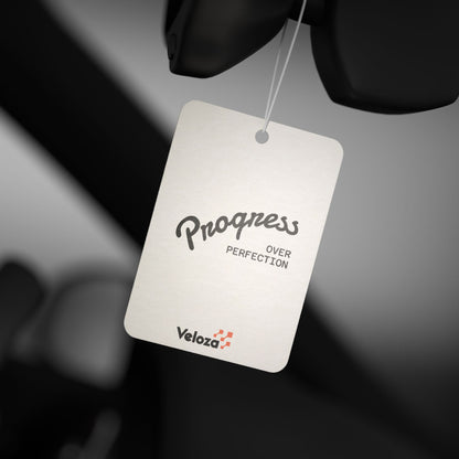 Veloza Branded Car Air Freshener — "Progress Over Perfection" Motivational Scented Tag