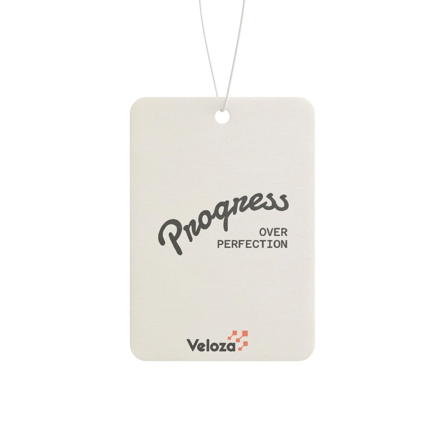 Veloza Branded Car Air Freshener — "Progress Over Perfection" Motivational Scented Tag