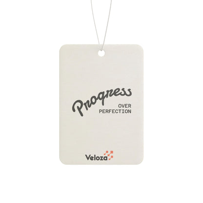 Veloza Branded Car Air Freshener — "Progress Over Perfection" Motivational Scented Tag