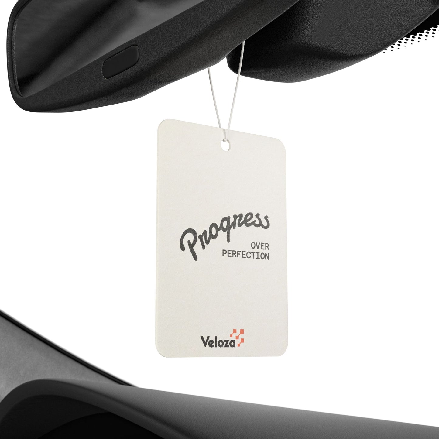 Veloza Branded Car Air Freshener — "Progress Over Perfection" Motivational Scented Tag