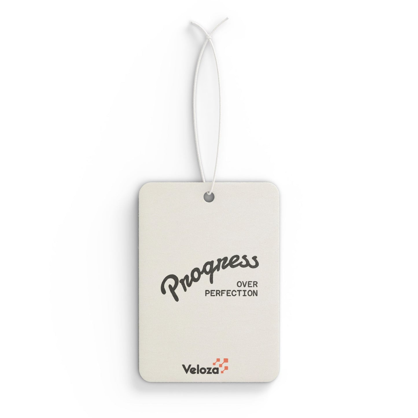 Veloza Branded Car Air Freshener — "Progress Over Perfection" Motivational Scented Tag