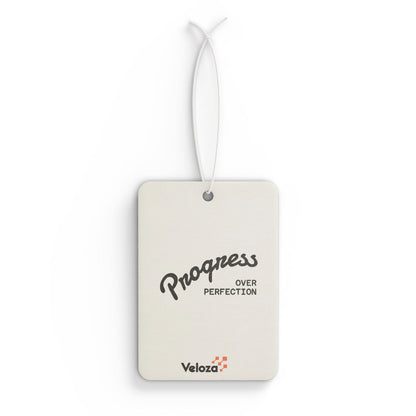 Veloza Branded Car Air Freshener — "Progress Over Perfection" Motivational Scented Tag