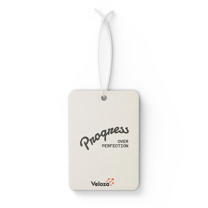 Veloza Branded Car Air Freshener — "Progress Over Perfection" Motivational Scented Tag