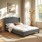 Artiss Double Bed Frame with Wingback Headboard Grey Linen Upholstered Platform Bed Base