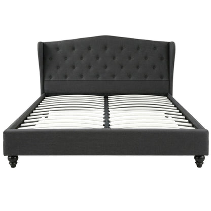 Artiss Queen Bed Frame Wingback Headboard Charcoal Grey Linen Upholstered Platform Bed Base