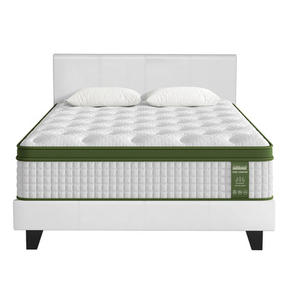 Artiss Double Bed Frame and BedStory Hybrid Mattress Bundle with Headboard White