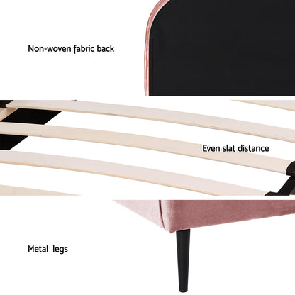 Artiss King Single Storage Bed Frame Velvet with Bedside Table Pink