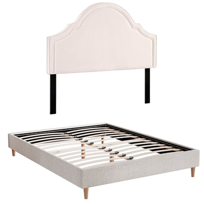 Artiss Queen Bed Frame with Storage Scalloped Velvet Headboard Wooden Platform Base