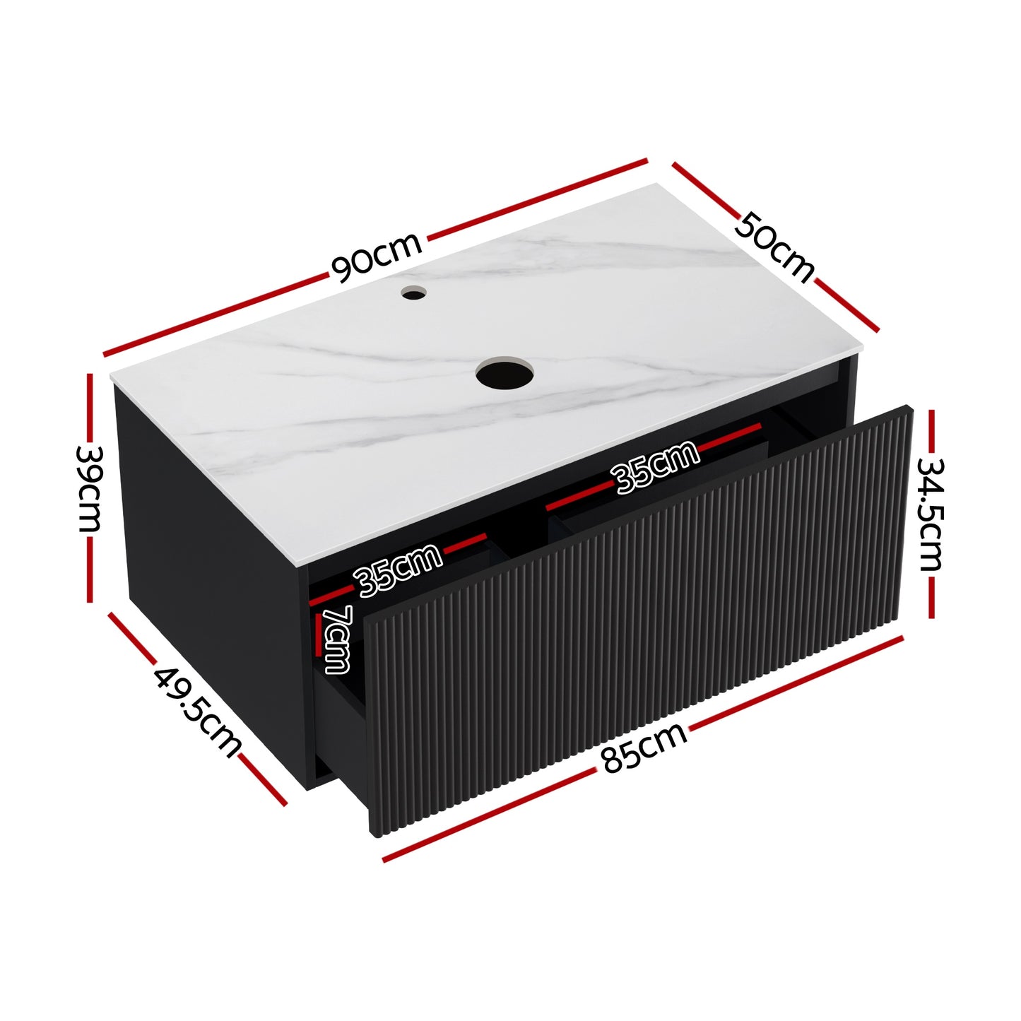 Cefito Vanity Unit 900mm Bathroom Cabinet Storage Wall Hung Grooved Timber Black