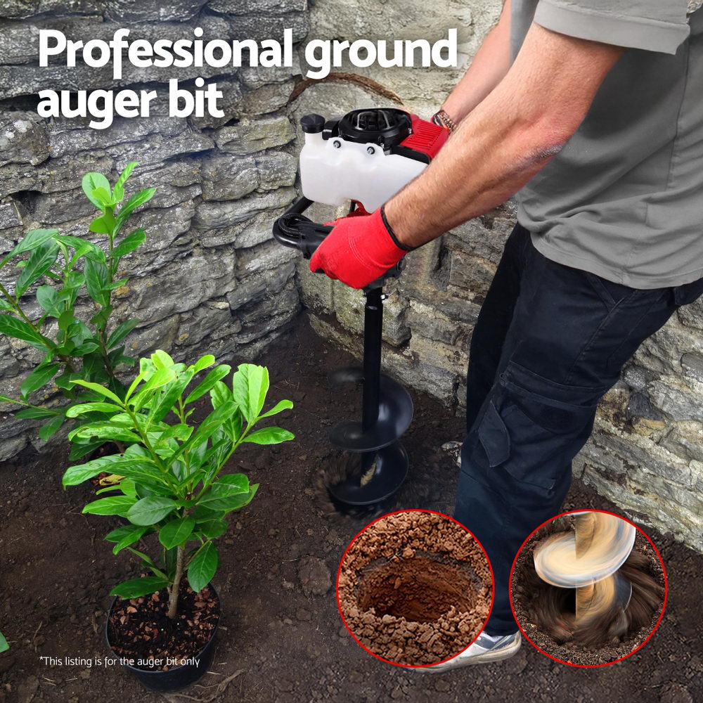 Giantz Post Hole Digger Auger Drill Bit Set 100mm 200mm 300mm Carbon Steel Black