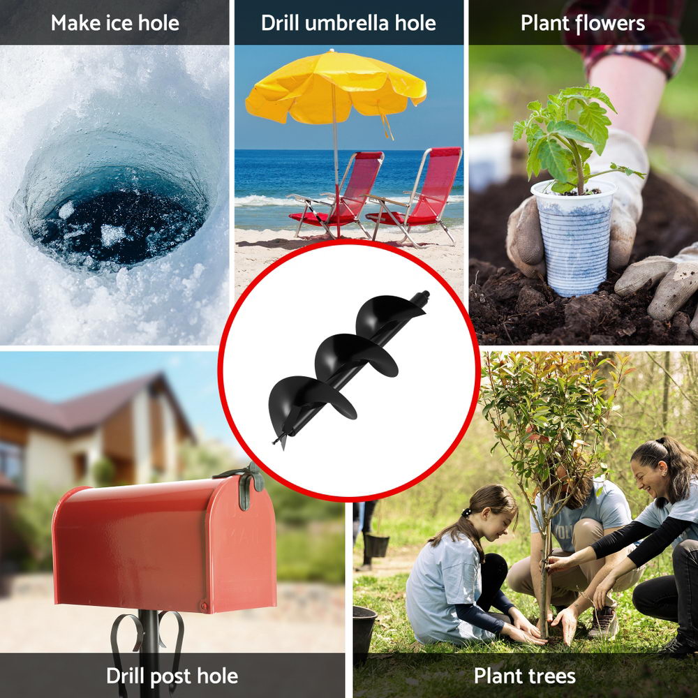 Giantz Post Hole Digger Auger Drill Bit 300mm with 80cm Extension Shaft Black