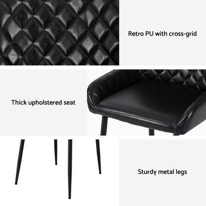 Artiss 2x Dining Chairs Retro PU Leather Kitchen Lounge Cafe Accent Chair Black