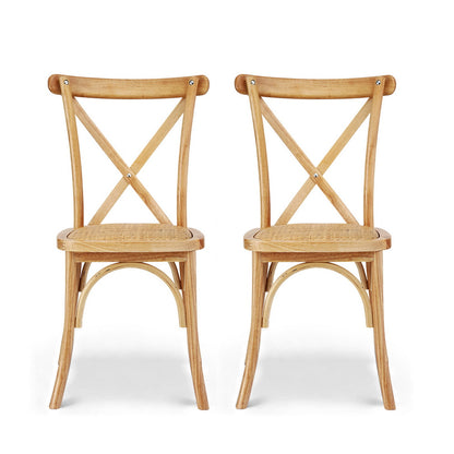 Artiss 2x Dining Chairs Rattan Wooden Kitchen Accent Chair Cafe Lounge Rubber Wood