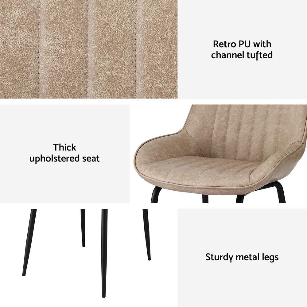 Artiss 4x Dining Chairs Retro PU Leather Kitchen Lounge Cafe Accent Chair Khaki