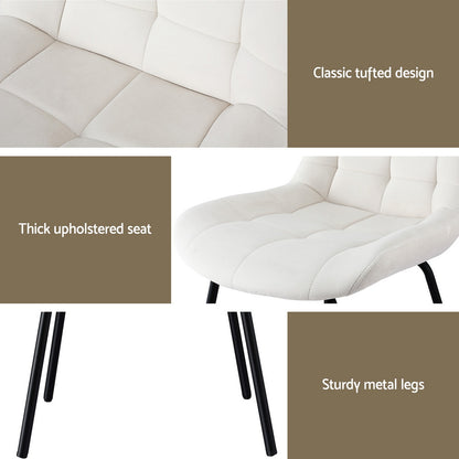 Artiss 2x Dining Chairs Velvet Tufted Kitchen Lounge Cafe Accent Chair Beige