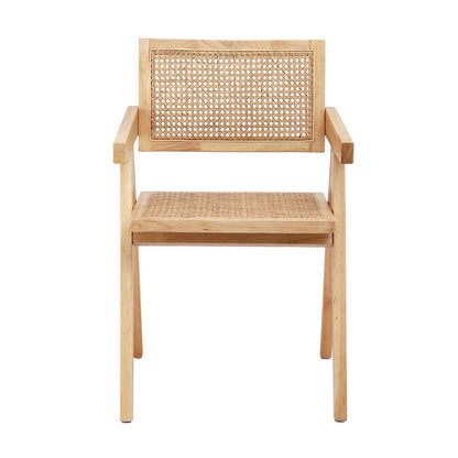 Artiss 1x Dining Chair Wooden Rattan Seat Rubber Wood Frame