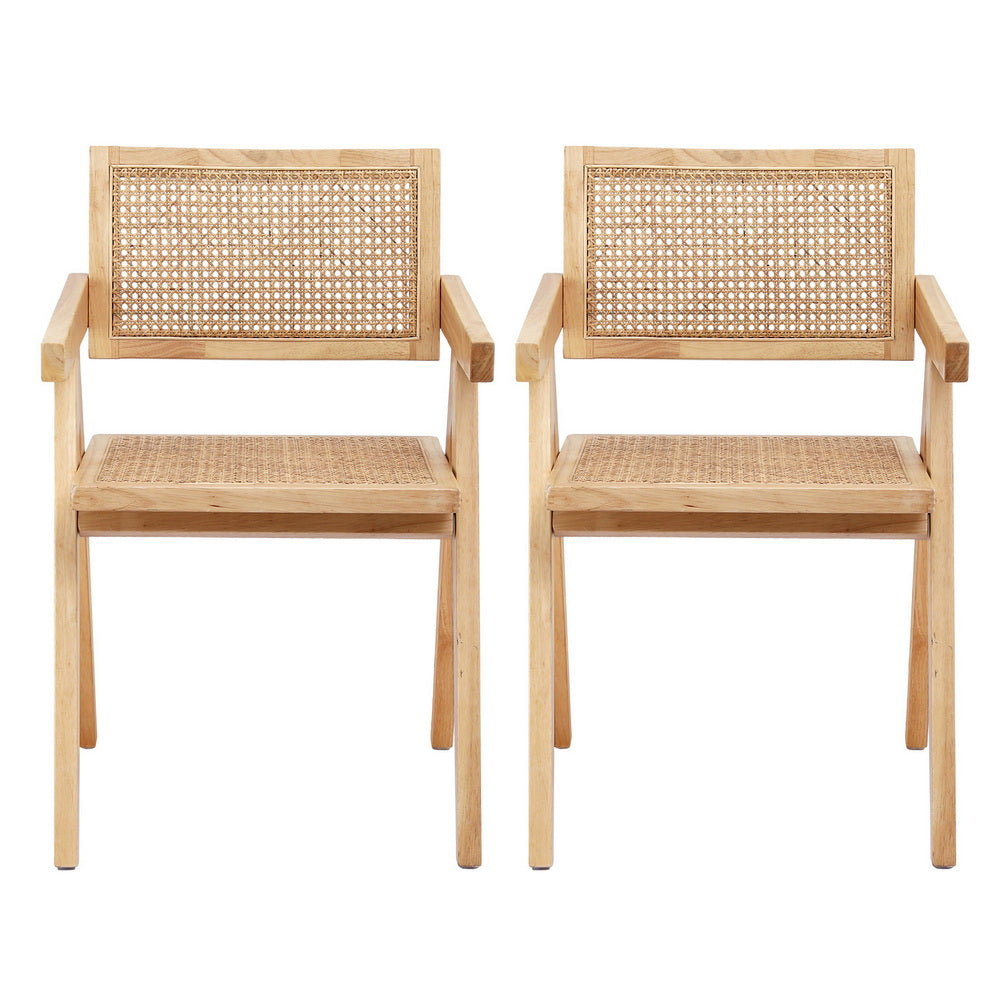 Artiss 2x Dining Chairs Wooden Rattan Seat Rubber Wood Frame