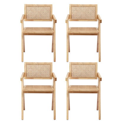 Artiss 4x Dining Chairs Wooden Rattan Seat Rubber Wood Frame