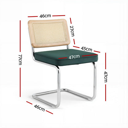 Artiss Dining Chairs Set of 4 Velvet Rattan Cantilever Green