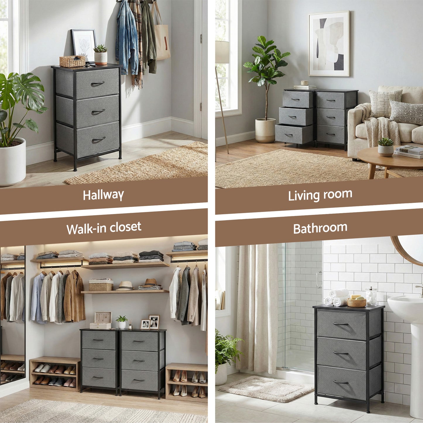 Artiss Chest of 3 Drawers Storage Dresser Tallboy Grey