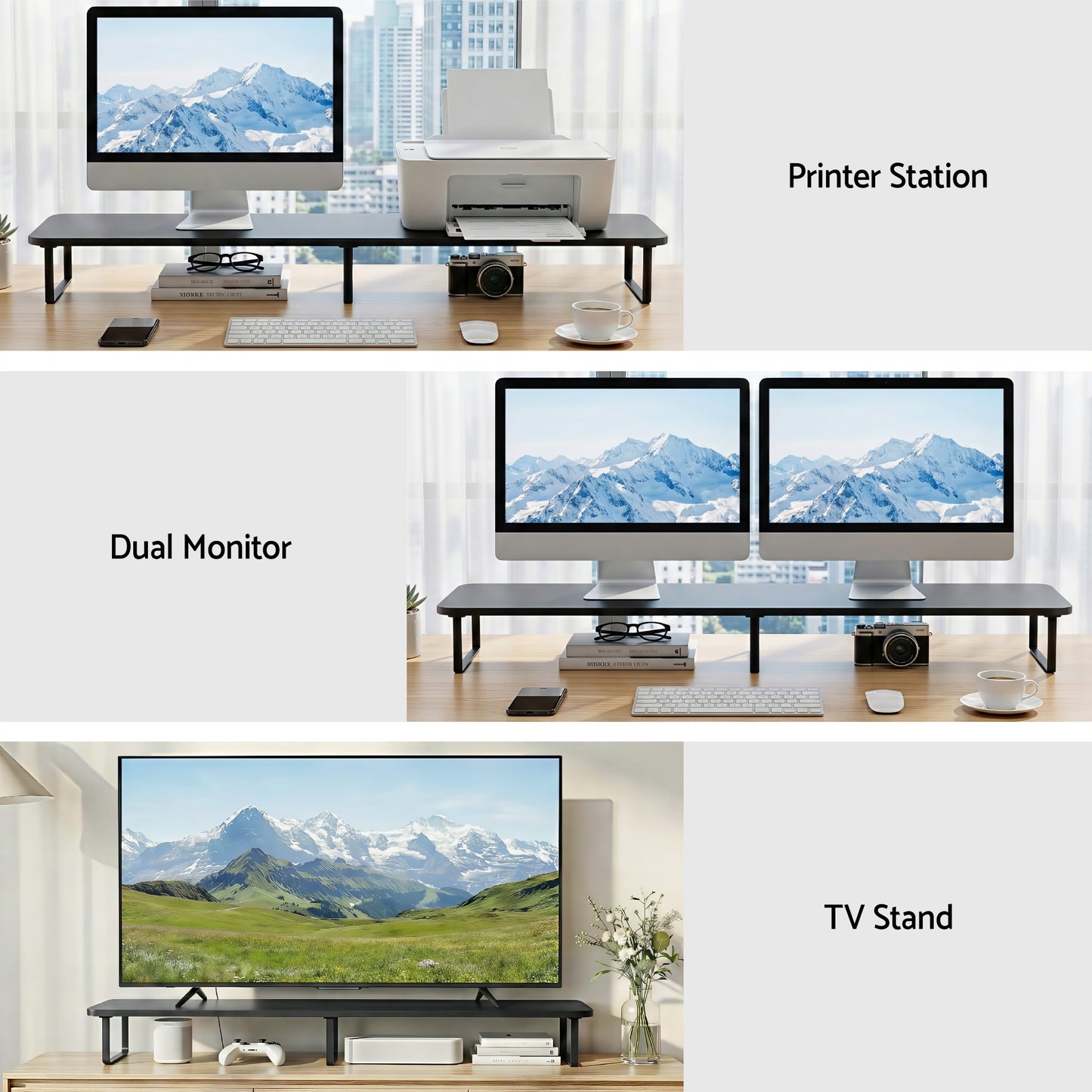 Artiss Dual Monitor Stand 100cm Riser Large Laptop Stand Desk Organiser Black