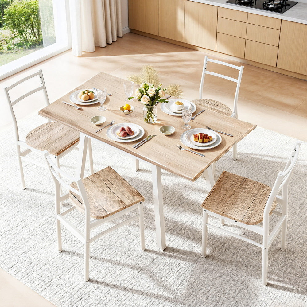 Artiss Dining Table and Chairs Set 5pcs Foldable Kitchen Furniture Natural White