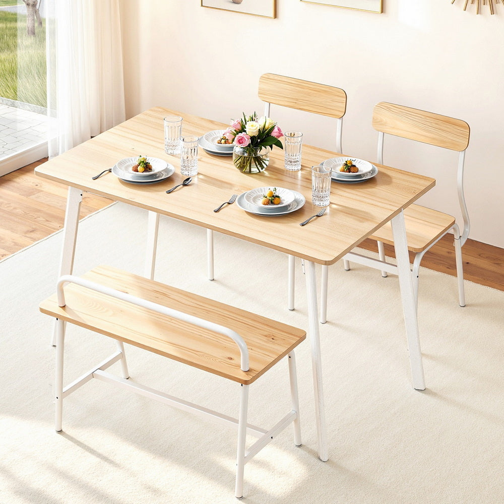 Artiss Dining Table and Chairs Set of 4 Bench Kitchen Furniture Natural and White