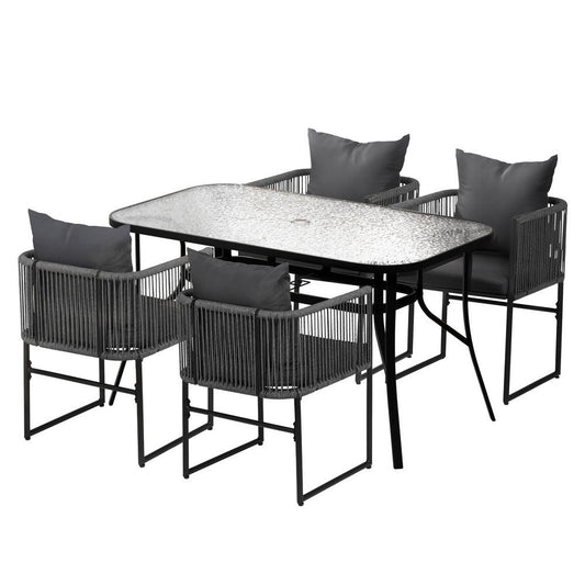 Gardeon 5PC Outdoor Dining Set Table and Chairs Patio Furniture Garden Bistro Set Black