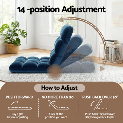 Artiss 2PCS Floor Lounge Sofa Bed Flannel Fabric Navy