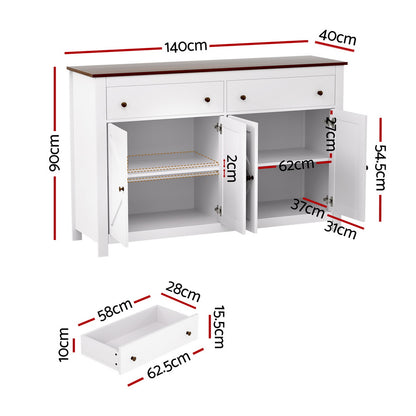 Artiss Buffet Sideboard Storage Cabinet Kitchen Cupboard 2 Drawers 140CM White