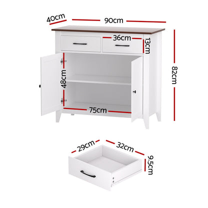 Artiss Buffet Sideboard Storage Cabinet Kitchen Cupboard Hallway 2 Drawers White