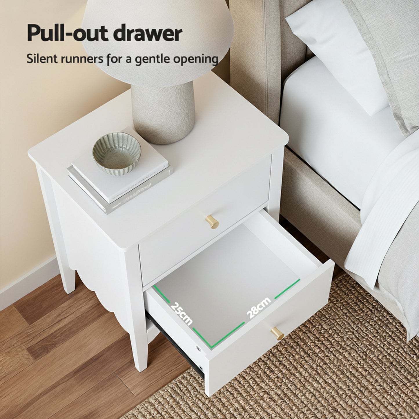 Artiss Bedside Table 2 Drawers Bedroom Storage Nightstand White