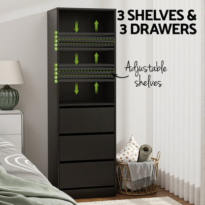 Artiss 3 Chest of Drawers Tallboy Cabinet Black