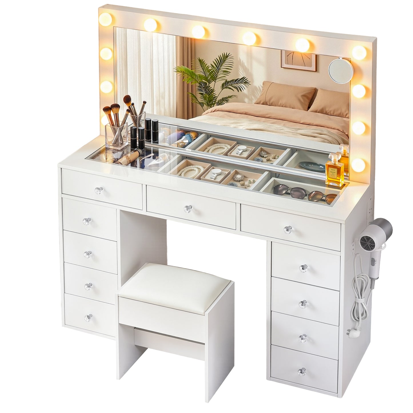 Artiss Dressing Table Vanity Desk Set Stool LED Bulbs White