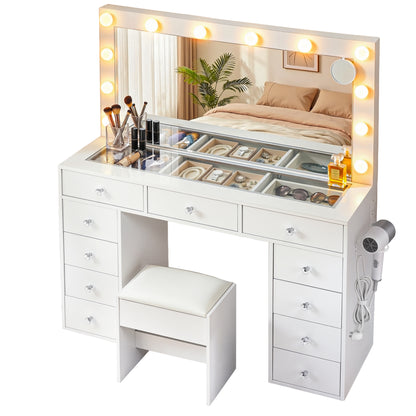 Artiss Dressing Table Vanity Desk Set Stool LED Bulbs White