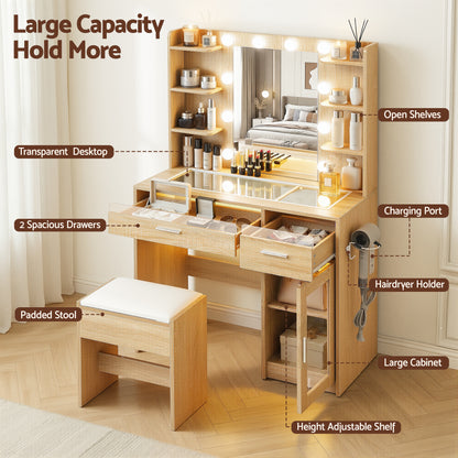Artiss Dressing Table Vanity Desk Set 10 LED Bulbs RGB Light Wood